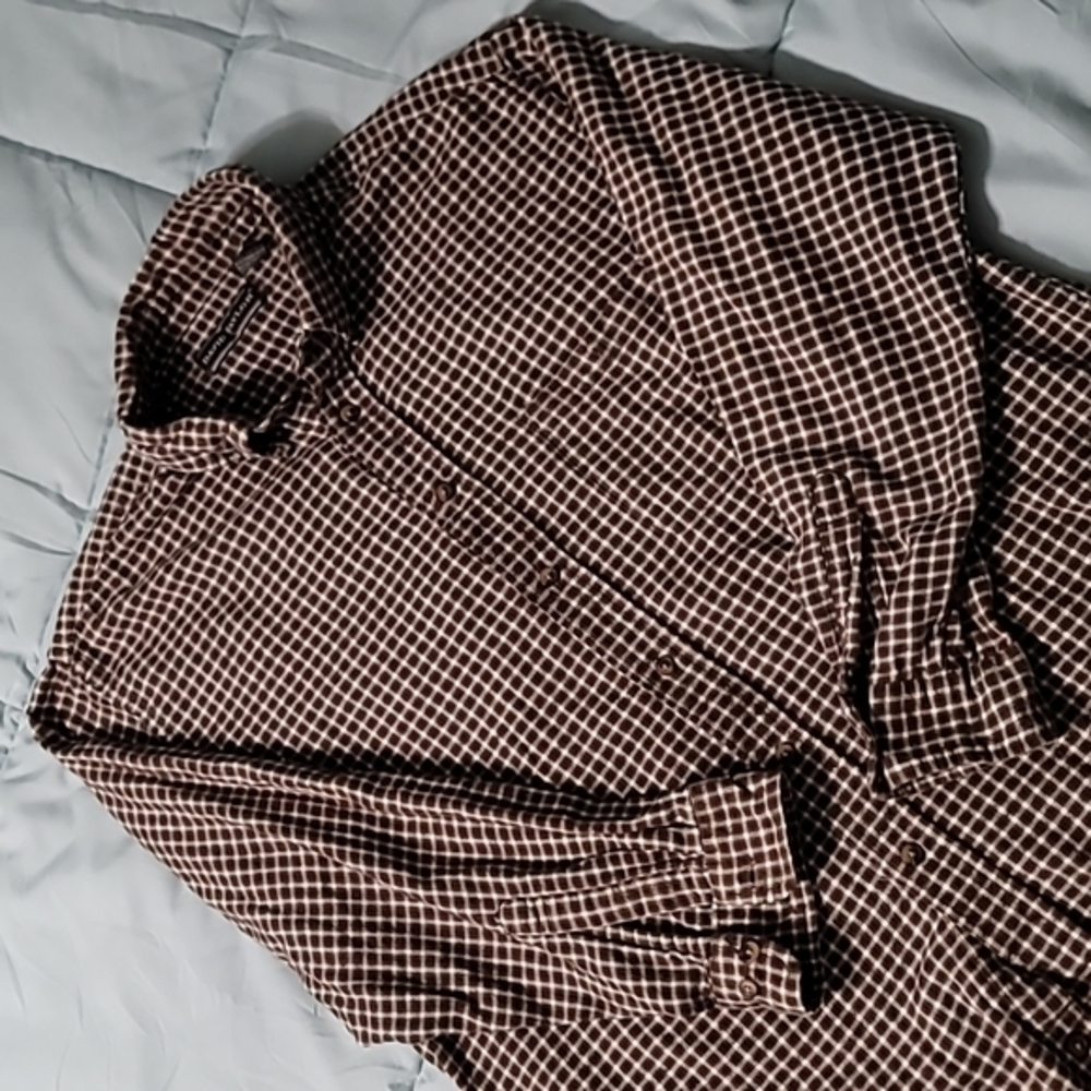 David Taylor Brown/White Checkered Flannel LS Button-down Shirt. Men's XL.